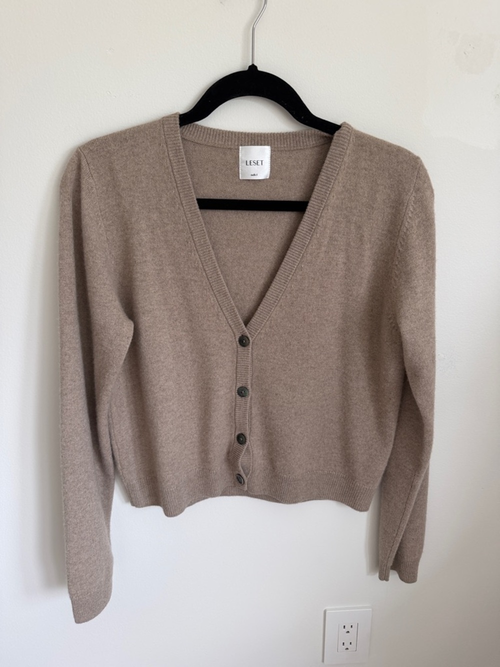 LESET Taupe V-Neck Button Cardigan